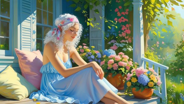 1662083972_Quietmorninginthegarden.Cutesummerhouseinthegarden.Ayoungwomanwithwhitecurlyhairadornedwi-gontheporchofthehouse.Sheisinlonglightdress.Therearep.thumb.jpg.6e4a5eef89f7fe88a2a6a9389fd78778.jpg